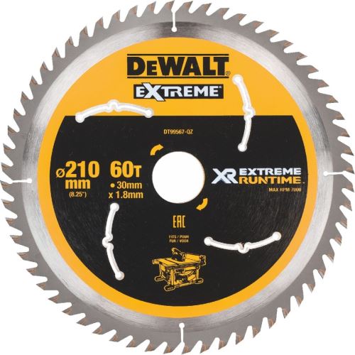 Lame de scie DeWALT (idéale pour les scies FLEXVOLT), 210 x 30 mm, 60 dents DT99567