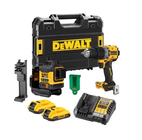 Dewalt Set : laser DCLE34031 + perceuse DCD805 + 2x batteries + chargeur + mallette DCK2095D2T