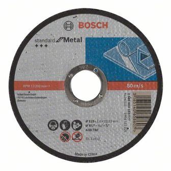 BOSCH Disque à tronçonner droit Standard pour métal A 30 S BF, 115 mm, 22,23 mm, 2,5 mm 2608603164