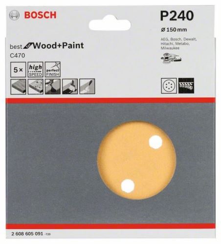 BOSCH Papier abrasif C470 (5 pièces) 150 mm, 240 2608605091