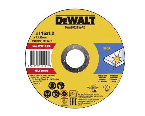 DeWALT Disque à tronçonner 115 x 1,2 x 22,23 mm Inox DWA8062SIA