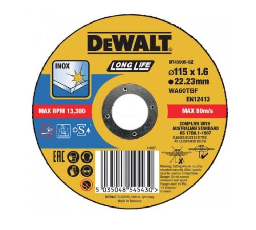 DeWALT Disque à tronçonner 115 x 22,2 x 1,6 mm DT43905