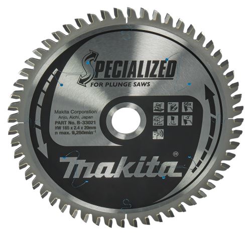 MAKITA lame de scie aluminium SPECIALIZED 165x2,4x20 mm 56 dents pour scies plongeantes B-33021