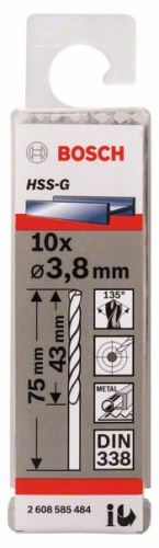 BOSCH Forets pour métal HSS-G, DIN 338 3,8 x 43 x 75 mm (10 pièces) 2608585484